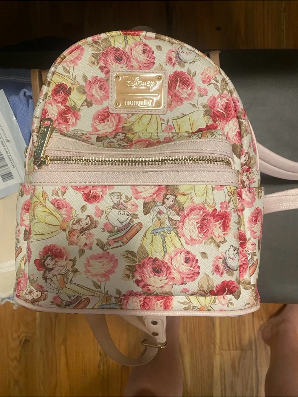 Disney Loungefly Belle Floral Mini Backpack - Pink & Gold Accents